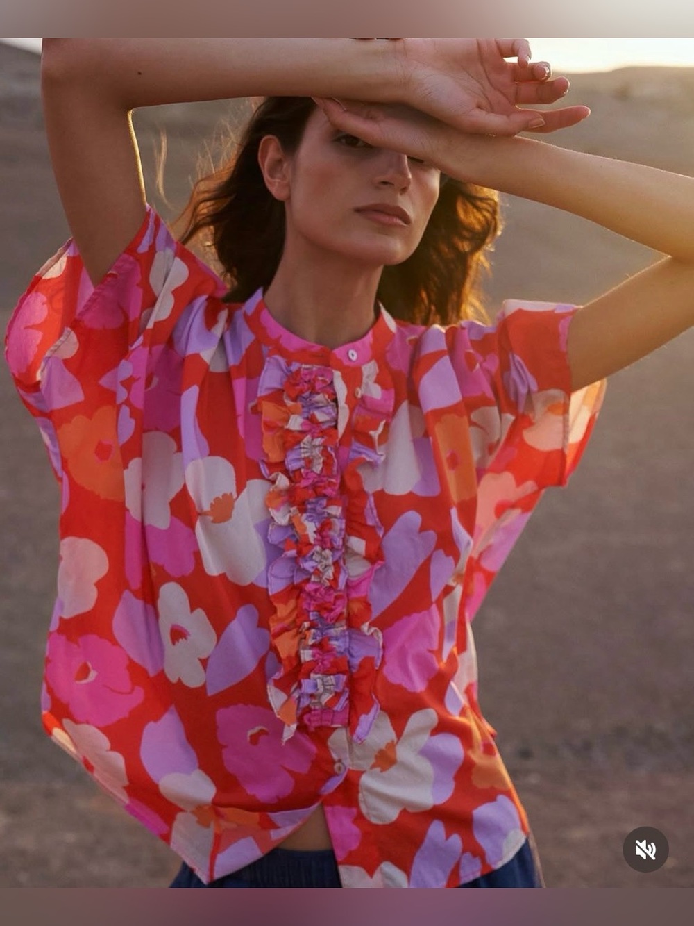 Floral Ruffle Cotton Blouse